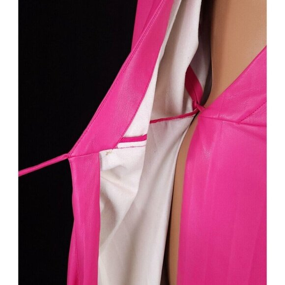 MSGM Faux-Leather Midi Wrap Dress Size 40 US 4 S Pink - Picture 8 of 16